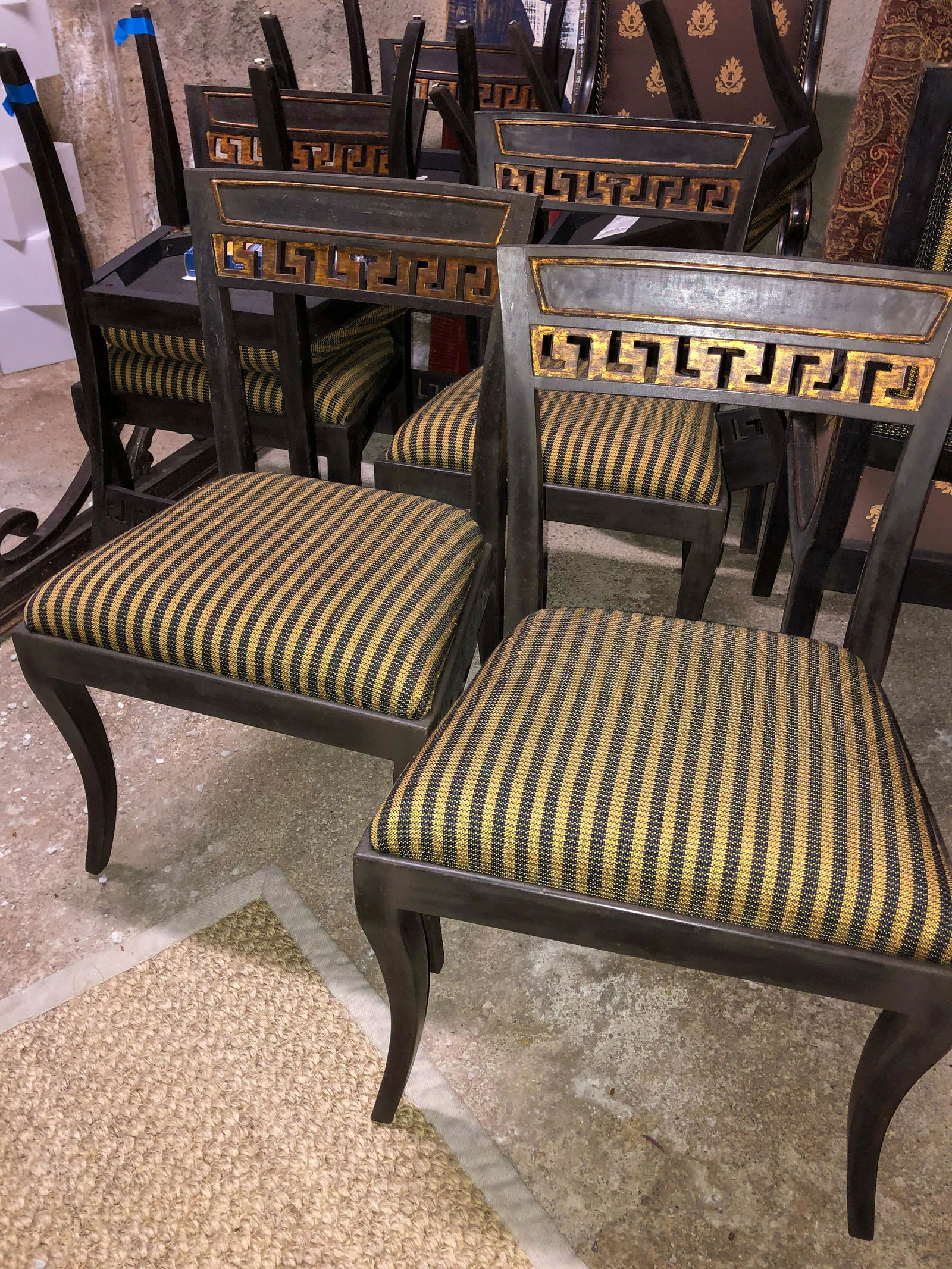 Set Of 8 Michael Taylor Designs Chairs: 22 X 34 X 16 Greek Key Motif, As New Condition