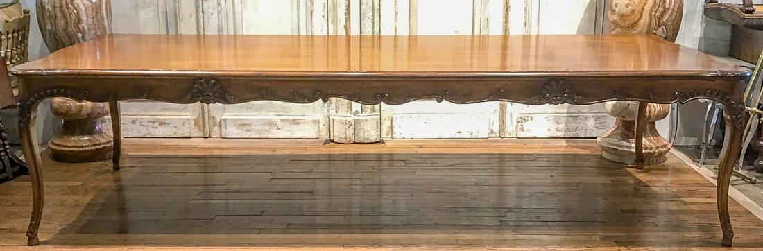 French Style Dining/conference Table.: Excellent Quality Custom Crafted Walnut Provincial Style Table With Banded Top. The Shaped Apron With Foliate And Shell Carvings. Raised On Cabriole Legs. 30 High X 10 Feet Long X 48 Wide.