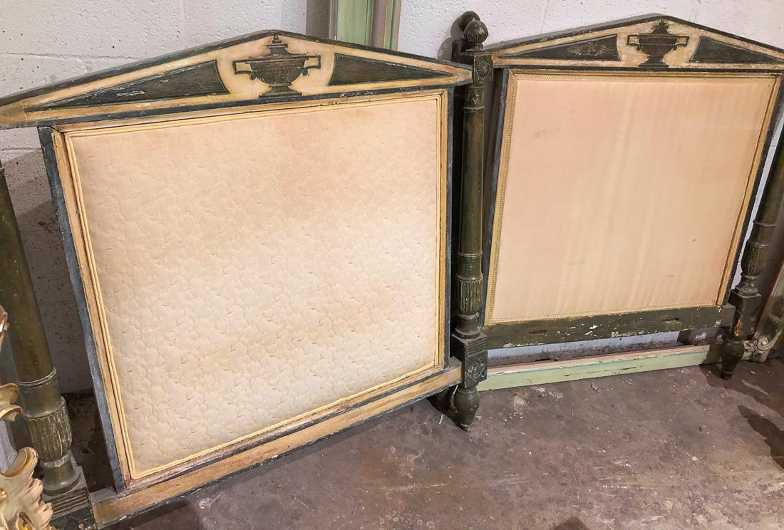 Painted Empire Daybed: Good Quality Painted Empire Daybed With Headboard And Footboard. Ready For New Upholstery. Would Make Great Twin Beds. See Photos For Good Condition.