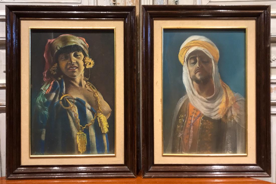 Pair Middle Eastern Pastel Portraits.: Good Vintage Condition. 25w X 33.5h.