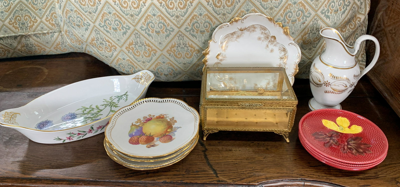 12pc. Lot Of China, Spode Tray, Etc.: witha brass trinket box