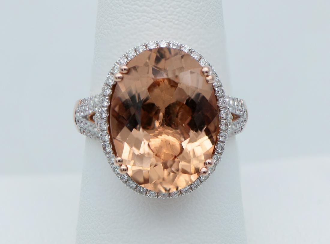 Stunning Morganite And Diamond Ring: 14k Gold, 10.37 Ct Morganite, .72 Cts. Diamonds. See Photos For Certified Appraisal. Estimated Retail - $10,387.00. Size 8.25.