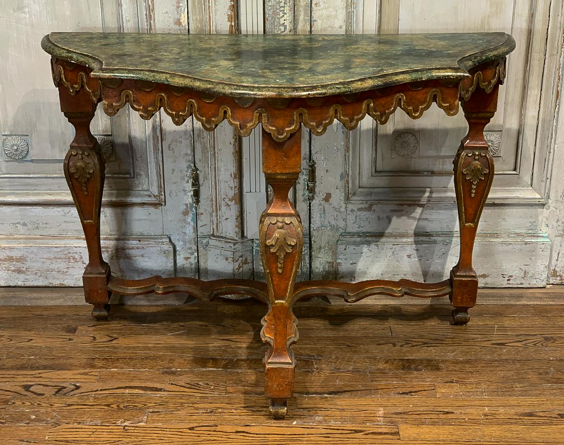19th Century Italian Polychrome Console: 46w X 21d X 32h. See Photos For Some Loss To Finish, Typical For Age.