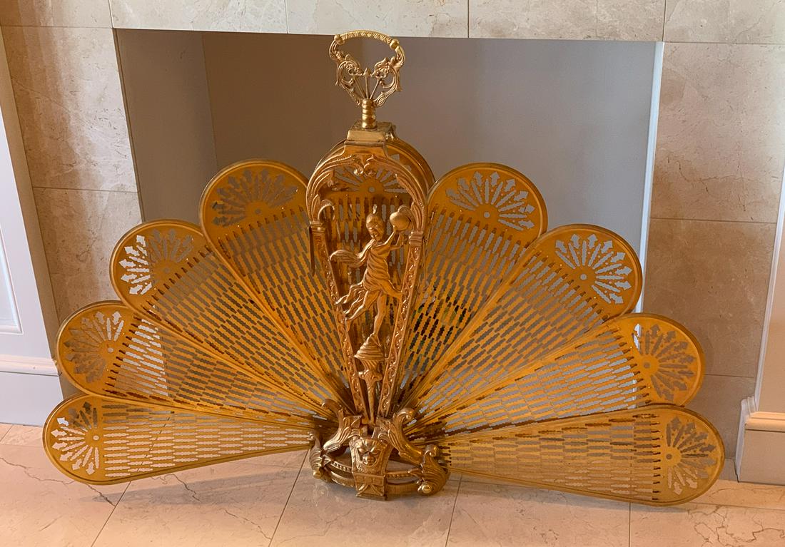 Gilt Bronze Fire Screen: 20th Century. 34h X 47w X 6d. Good Condition.