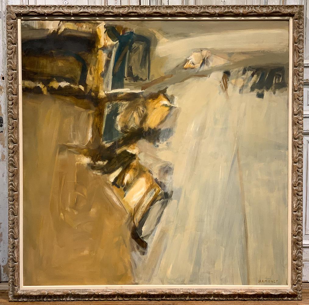 Massive Signed French Oil On Canvas, Hamonet: Very Large Contemporary Painting In Carved Wood Frame By Jean Pierre Hamonet. Signed Lower Right. Titled Montaulieu Par Les Pilles. 77.5h X 77.5w Overall In Frame. 70w X 70h Visible Area.