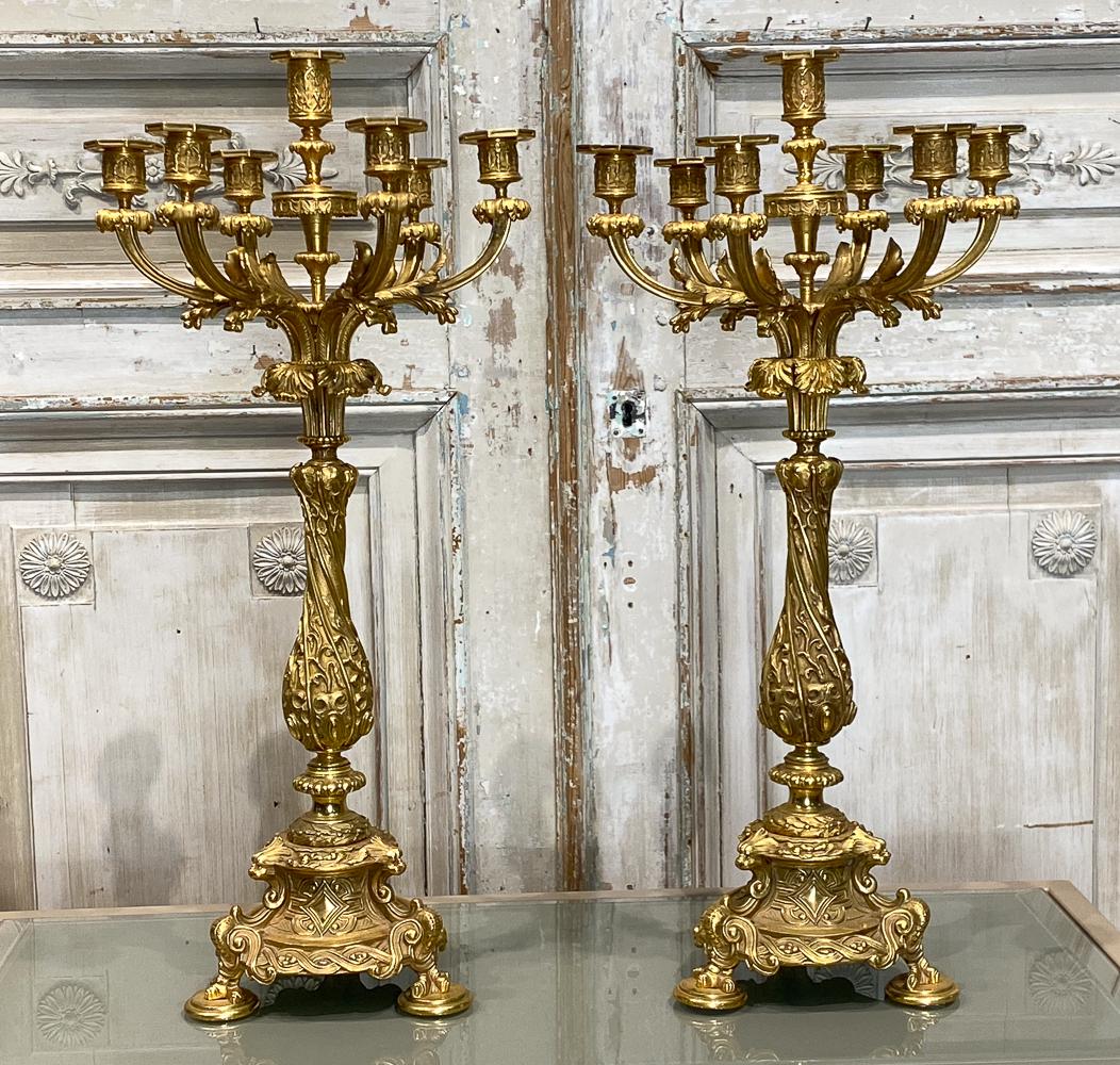 Heavy Pair Of French Bronze Candelabra: Very Good Condition. Early 20c. 26 1/4 X 12.