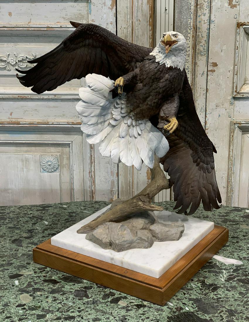 Signed Painted Bronze Of Eagle, Bill Mcglaun: Bald Eagle 6/21. Signed Mcglaun '84. 25h X 20w X 16d