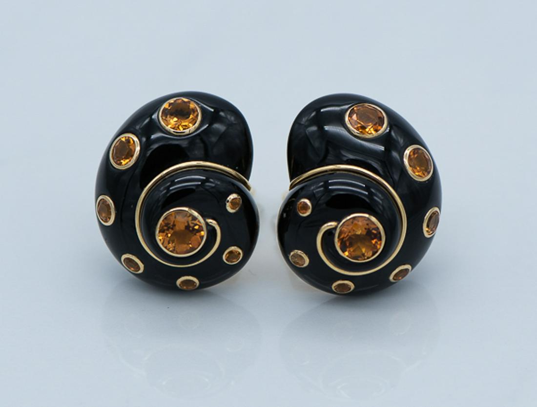 Verdura Enamel Shell Earrings With Citrines: 41 Grams, 18k Gold. Very Good Condition. Clip-on.