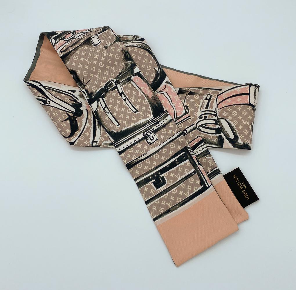 Louis Vuitton Trunks Monogram Bandeau Scarf: Rose Poudre Colorway; Silk. See Photos For One Spot That Could Likely Be Dry Cleaned. Overall Good Condition.