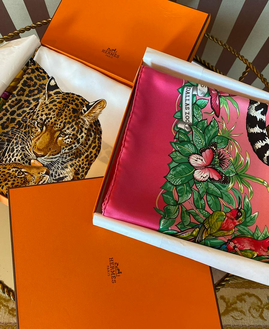 Hermes Scarves, Jungle Love: (2) New With Tags, Robert Dallet Design In 2020 As Fundraiser In Conjunction With Dallas Zoo. 34x34