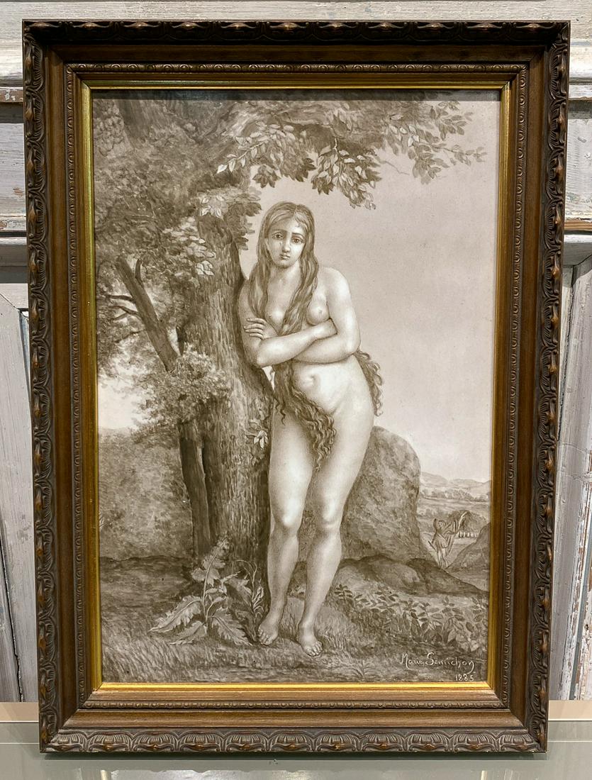 20th Century Framed Porcelain Tile: Signed Marie Semichoy, 20th Century. 20.5 x 15.