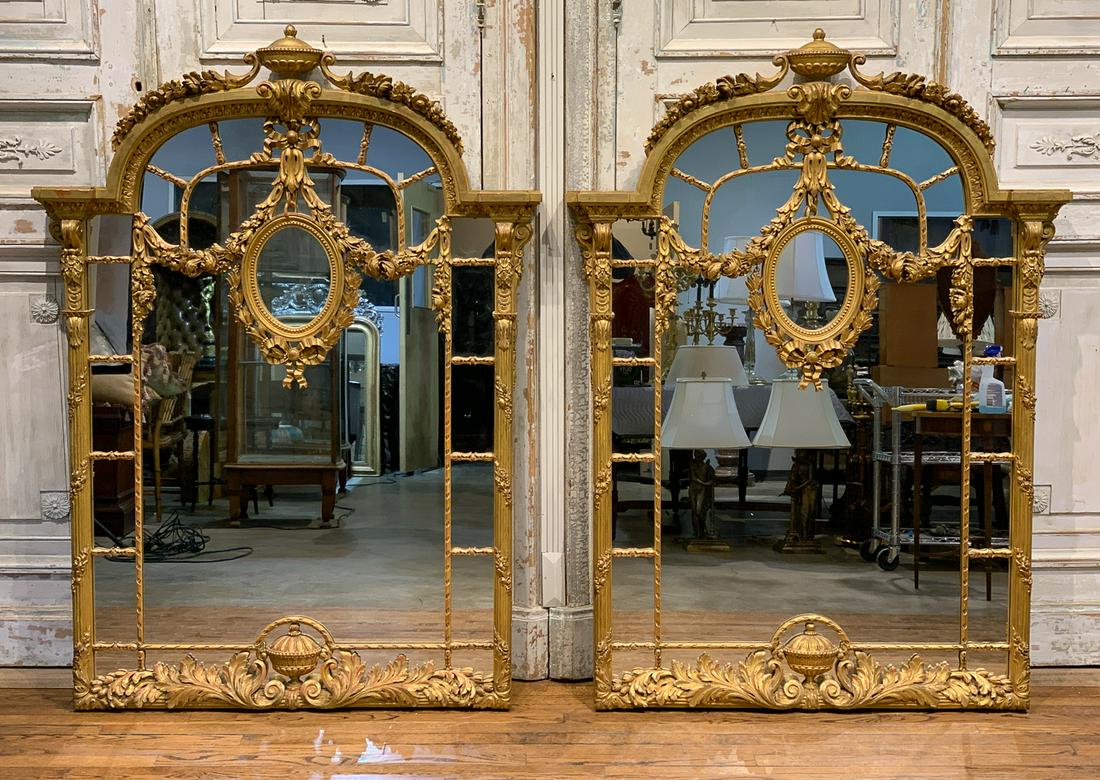 Superb Pair Of 19th Century Louis XV Mirrors: Finely Carved And Water Gilt, Very Good Antique Condition. See Photos. 64 X 48 X 5 Deep.