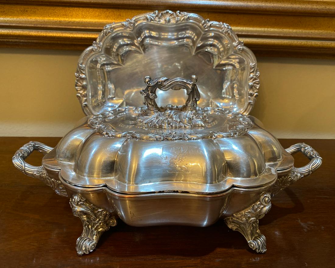 George III Style Entree Warmer And Bowl: Silverplated, 15x9x8 H. See Sheffield Marks, C 1900.