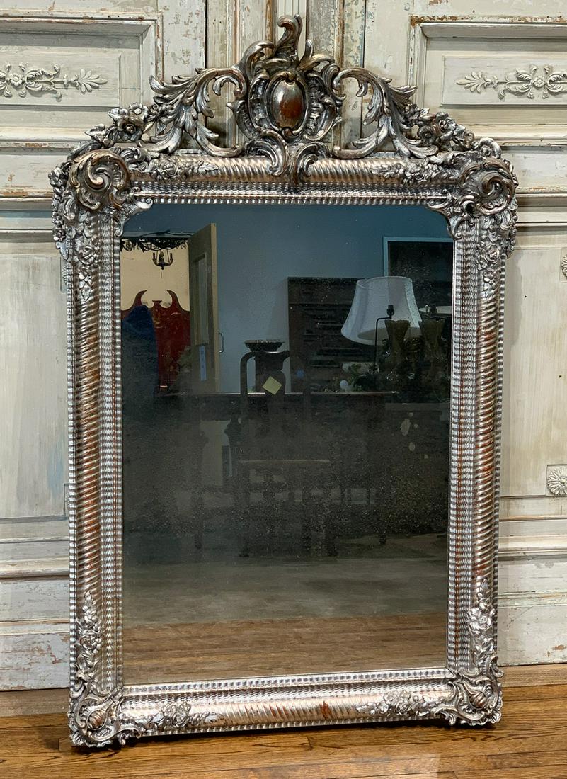 19th Century French Silver Gilt Mirror: With Antique Mirrored Glass. 37w X 58h