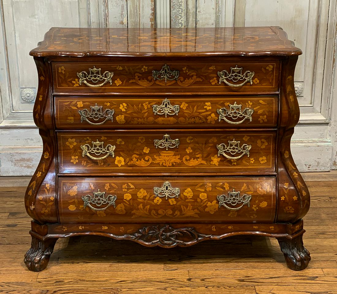 19th Century Dutch Marquetry Inlaid Commode: 44w X 23d X 33.5h. See Photos For Condition. Top Has Crack And Needs Repair/touchup. Inspect Photos.