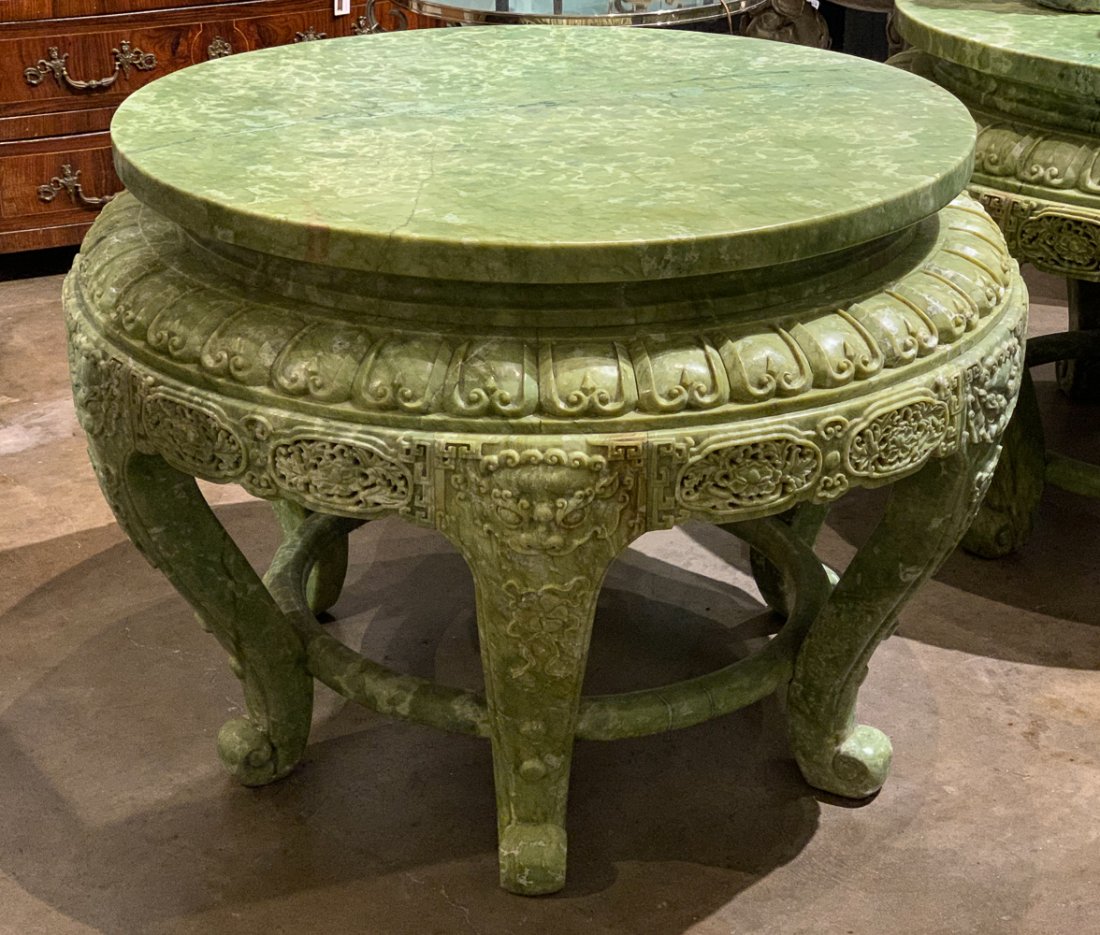 Extraordinary Center Table Of Carved Jadeite - C: Extraordinary Chinese Center Table Carved Entirely Of Luminous Pale Yellow-green Jadeite. Good Condition With Only Minor Microscratches. Note: We Will Not Provide Loading Or Packing Help For This Piec