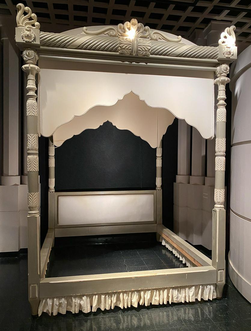 Extraordinary Large Custom Canopied Bed: Original And Iconic Bed As Seen In Architectural Digest And Other Publications. English style with 4 posts In The Anglo-Indian Manner. See Photos For Water Damage To Canopy And significant soiling to 