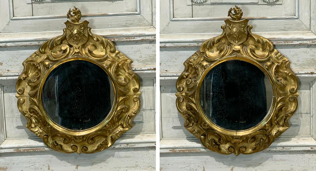 19th Century Pair Of French Giltwood Mirrors: Each 15.5w X 18.75h. See Photos For Typical Antique Condition And Some Loss To Gilding.