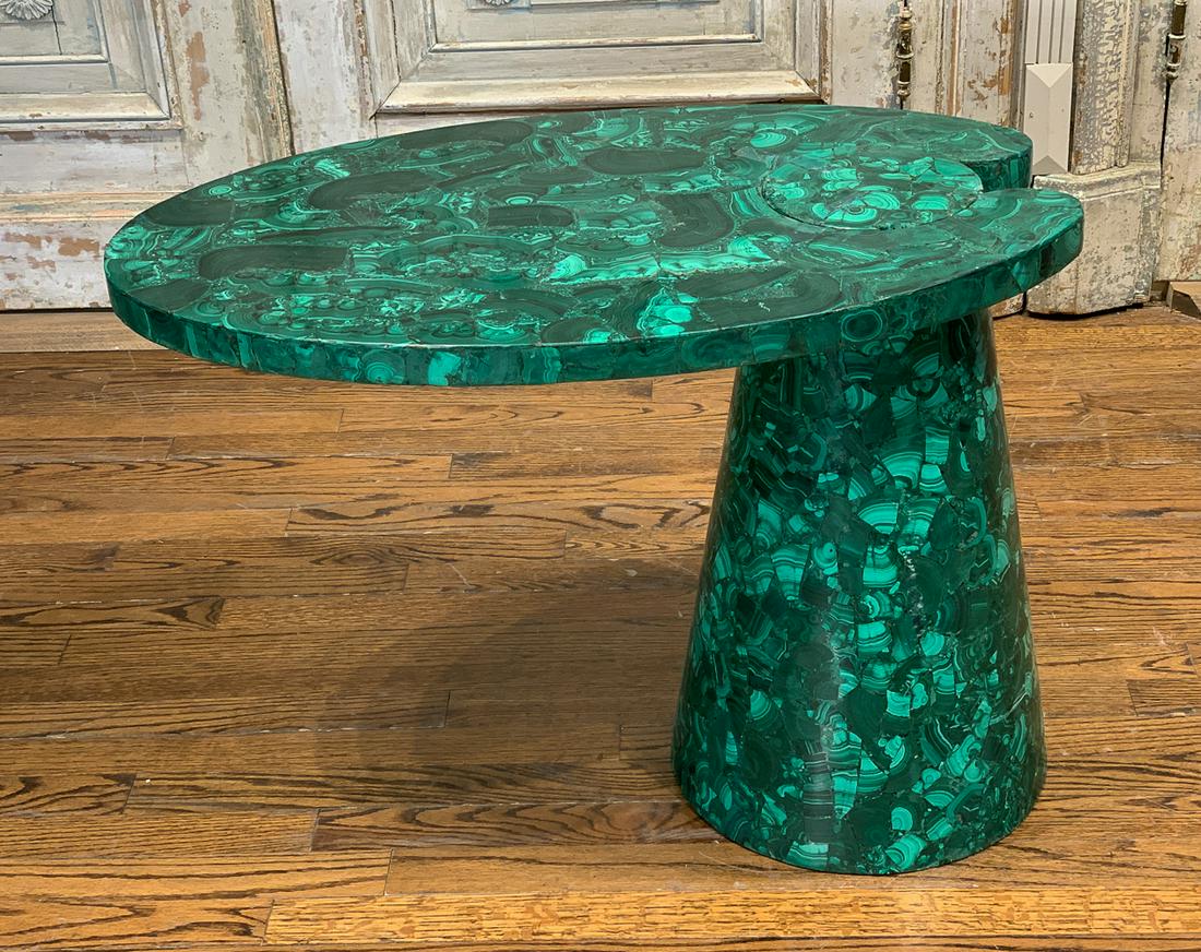 20th Century Malachite Eros Style Side Table: 29.5w X 22.25h X 18.25d, Veneered, See Photos. Mcm