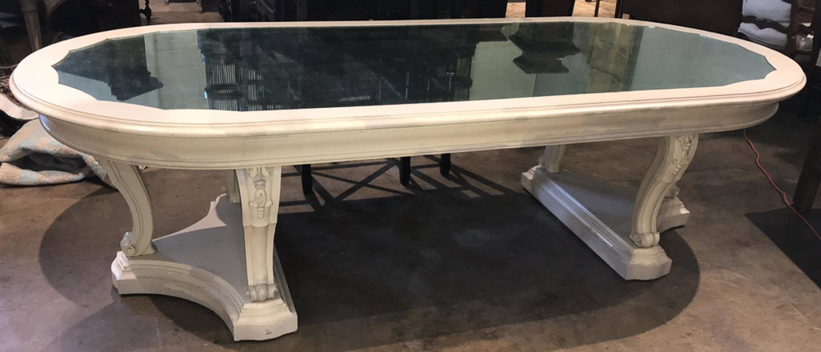Mirrored Glass Dining Table: Large Center / Dining Table With Mirrored Glass Top . Belgium, Circa 1900. 108x48x31. See Photos Of Needed Paint Touchup.