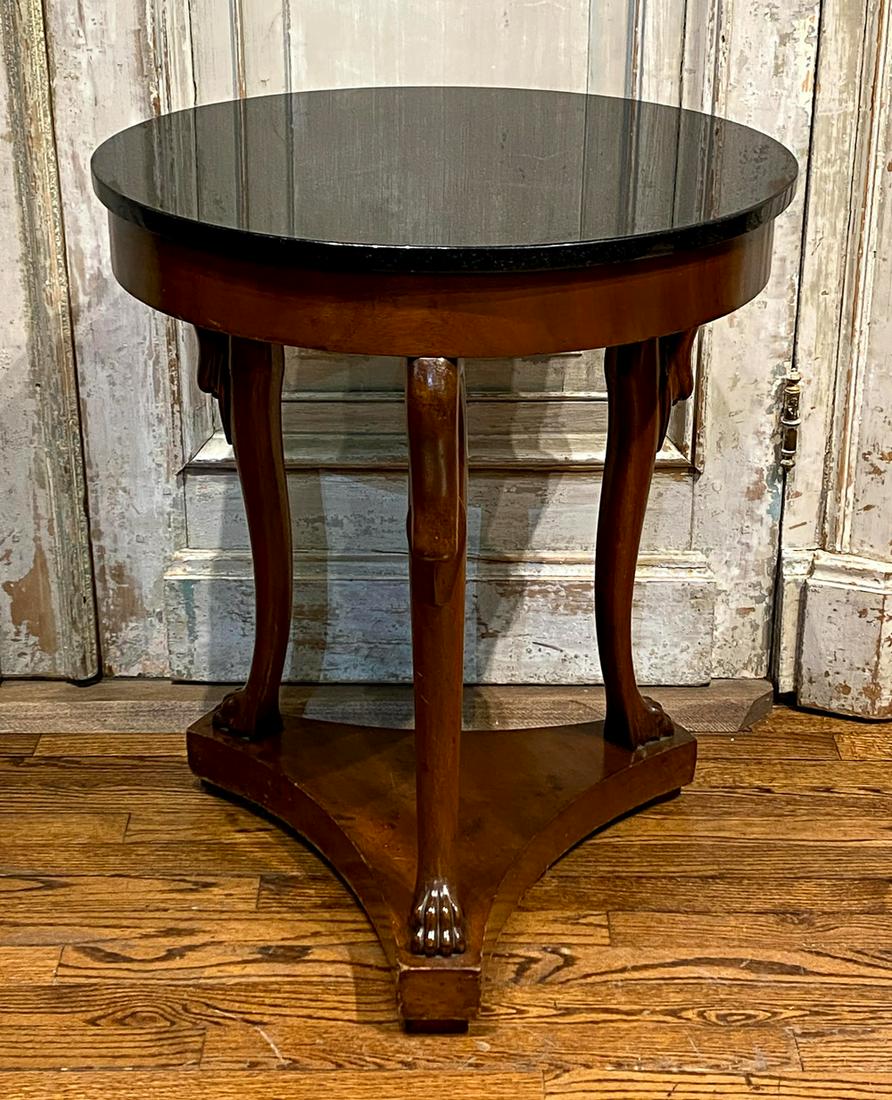 Gueridon With Black Marble Top: Atop A Three-legged Carved Base. 23.5 X 28. Very Good Condition.
