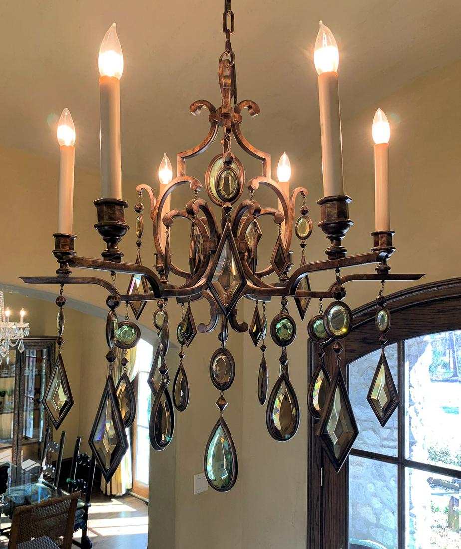 Encased Gems Chandelier By Fine Art Lighting: 6-arm Metal Chandelier With Bronze Finish And Multi-colored Crystals. 32 H X 29 W