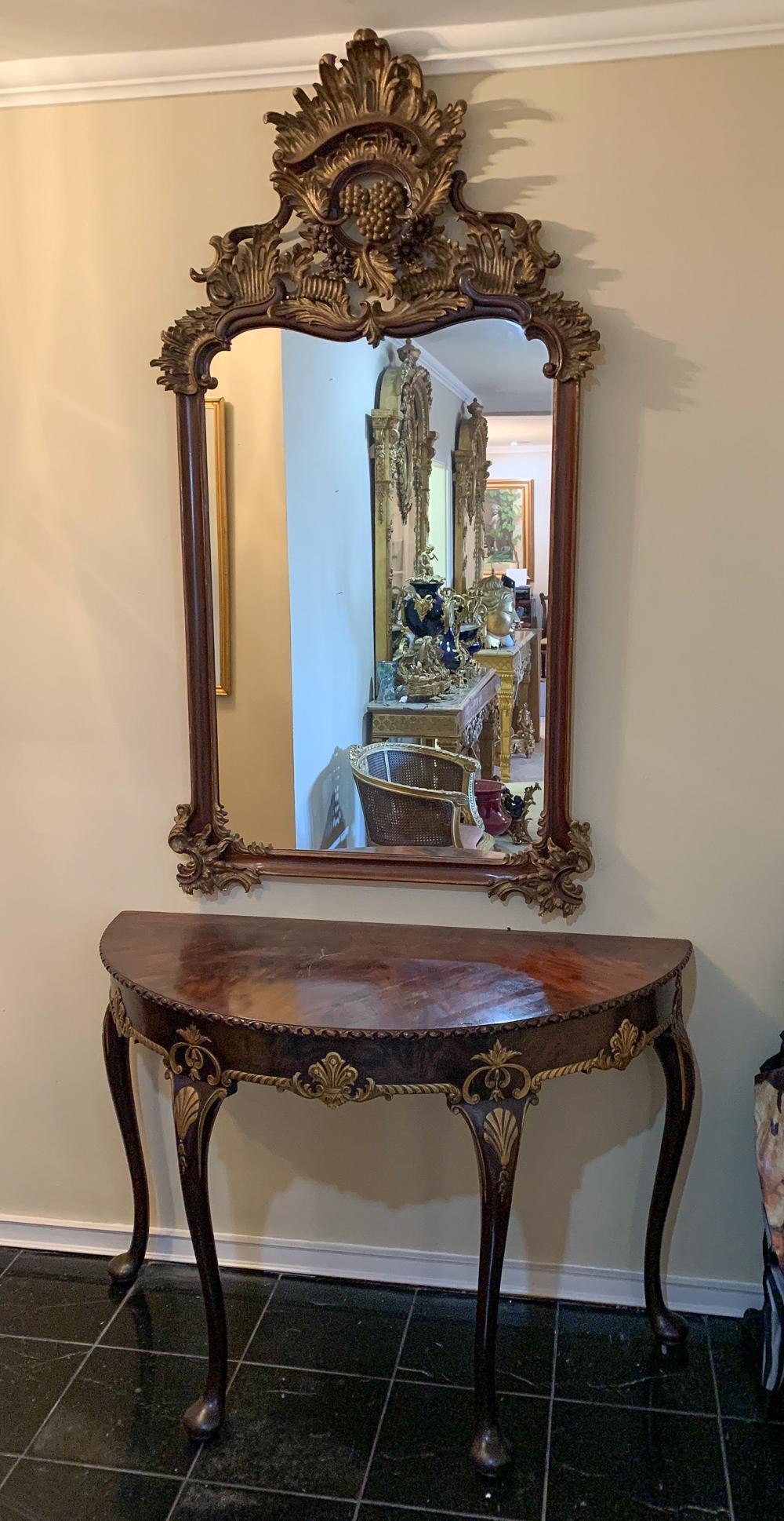 Italian Made Mirror And Console: 20th Century. Mirror 36w X 66h And Console 48w X24d X32.5h See Photos For Condition Commensurate With Age. Scratches To Table Surface; Scuffs To Feet.