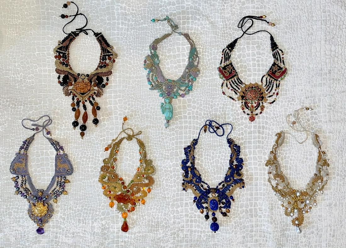 Rare Collection Of 7 Barbara N. Witt Necklaces: Some Of Barbara Natoli Witt's Earlier Beadwork Through 1990's. Witt Often Incorporated Rare Trinkets, Antique Talismans, Gold, And Other Precious Elements Into Her Work. Many Pieces Remain On Display
