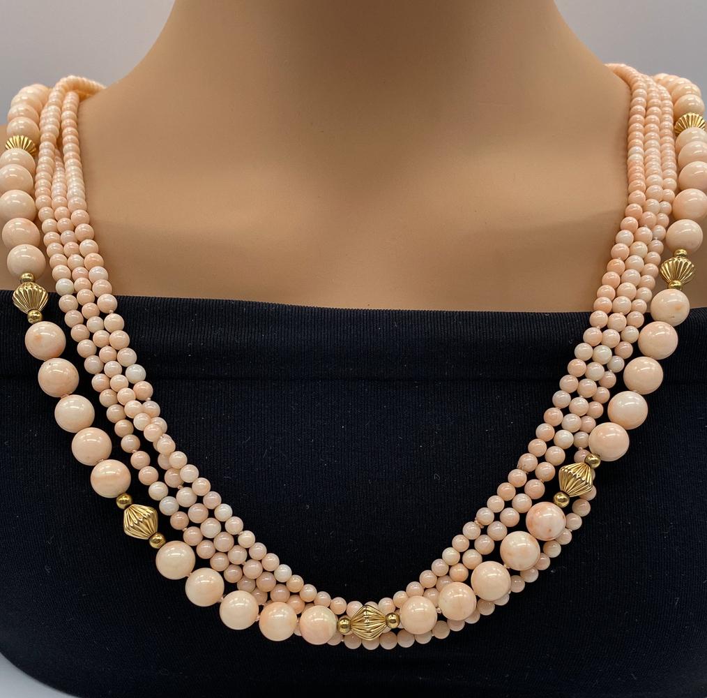 Angel Skin Coral Beads: See Photos For Good Condition Of 4 Necklaces. Can Be Worn Torsade. We Remind Prospective Bidders These Pieces Are Vintage And May Need Restringing.