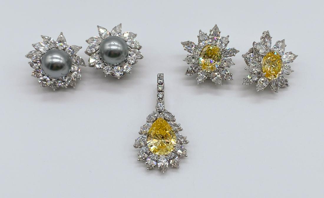 Lot Of High-end Costume Jewelry: Faux Canary Diamonds And Faux Tahitian Pearls. Good Quality Travel Jewelry And Pretty Faux Diamonds, Likely Czs.