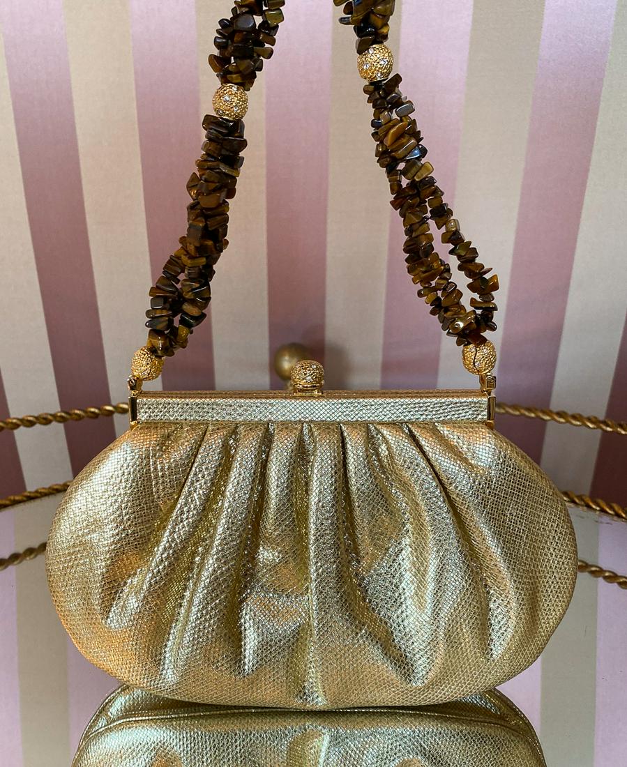 Judith Leiber Metallic Bag: With Crystals. See Photos. 2 Beads Are Cracked. One Mark To Front. Otherwise Clean.
