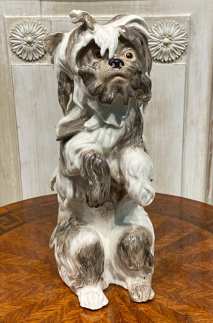 Meissen Style Dog: 12 High. Good Condition, Unmarked.