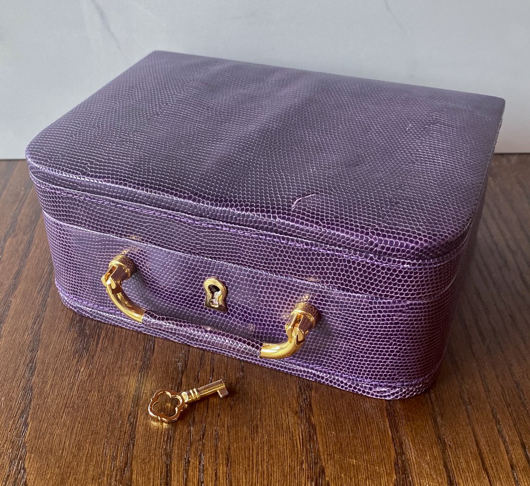 Exotic Asprey Jewelry Box In Purple: Clean and with keys. It is the bidder's responsibility to comply with all state regulations and transport laws of exotic items. J. Garrett does not ship.Please see all photos for condition.
