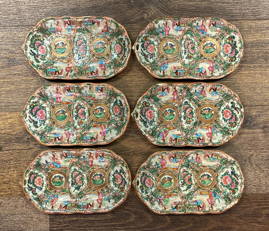 Six Oblong Rose Medallion Dishes (1 of 2)