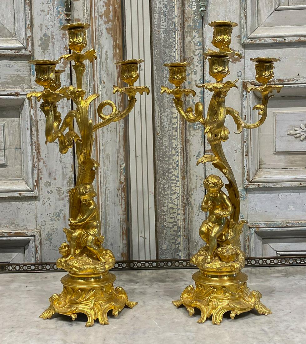 Pair Of French 19c Dore Bronze Candelabra (1 of 8)