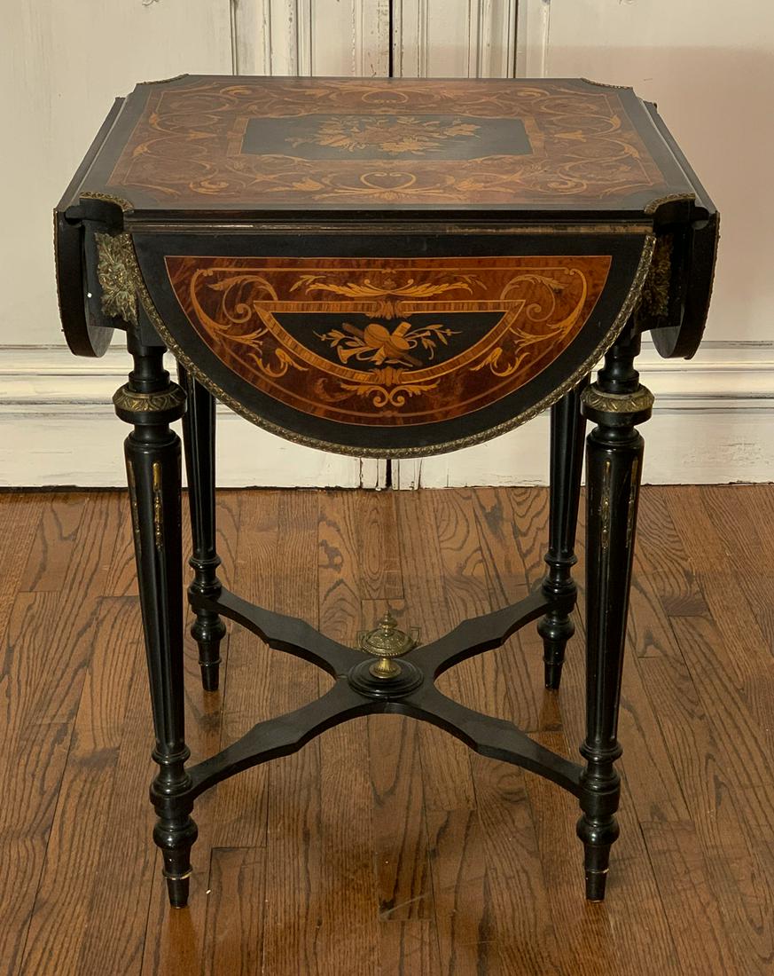 Antique French Marquetry Inlaid Drop Leaf Table (1 of 14)