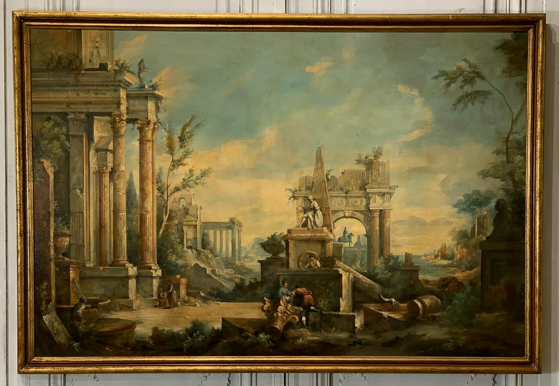 Large Antique Italian Oil On Canvas Landscape (1 of 12)