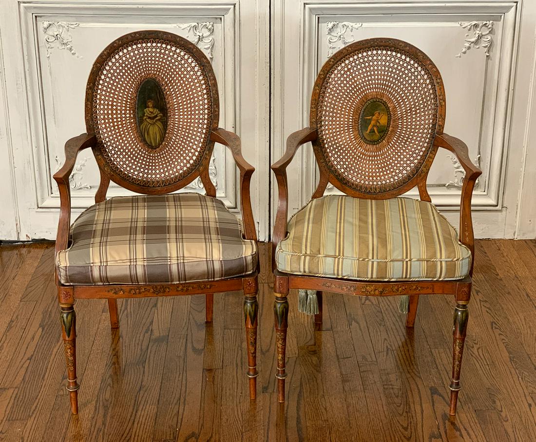 Antique Companion Pair Of Hand-painted Armchairs (1 of 9)