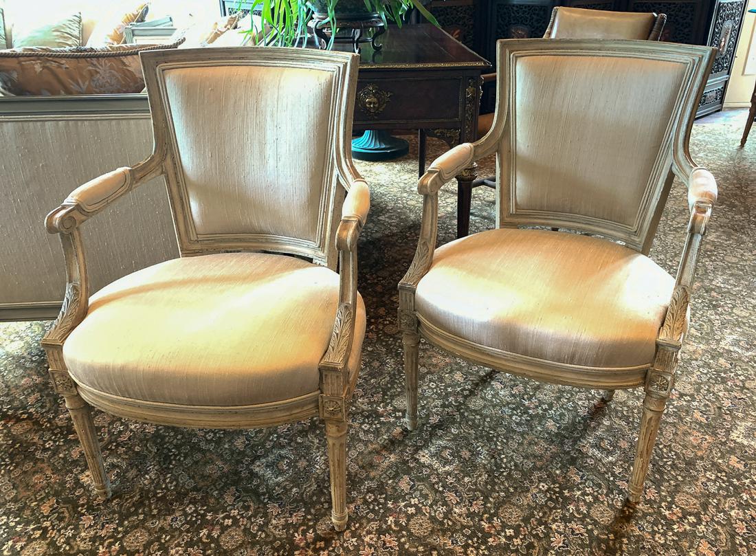 Pair Louis XVI Fauteuil Arm Chairs By Baker (1 of 2)