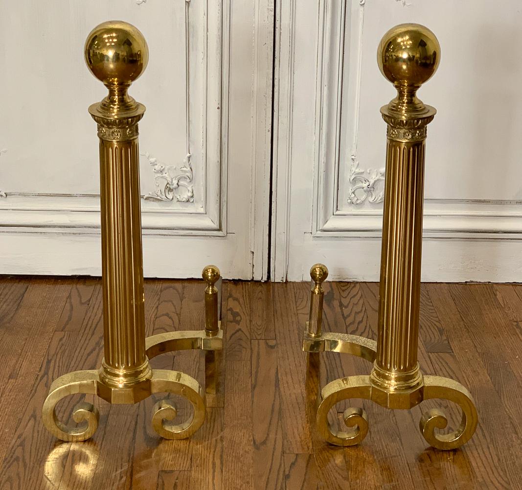 Antique Pair Of Continental Brass Andirons (1 of 7)