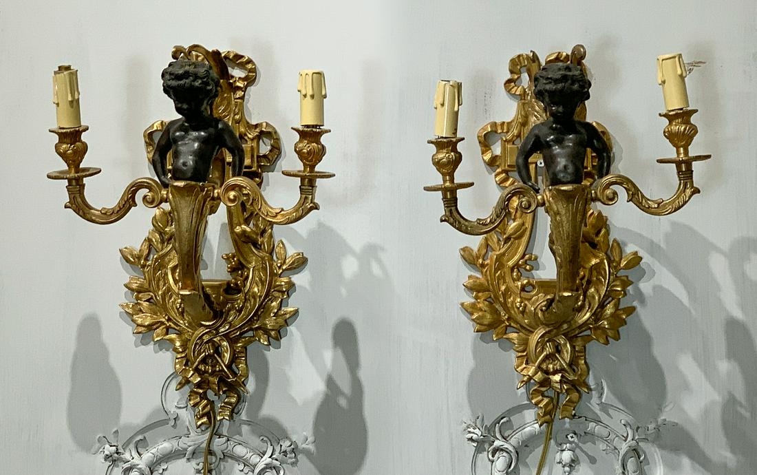 Pair Of Gilt Bronze 2-light Sconces (1 of 9)