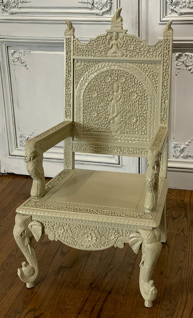 Painted Indonesian Heavily Carved Armchair (1 of 11)