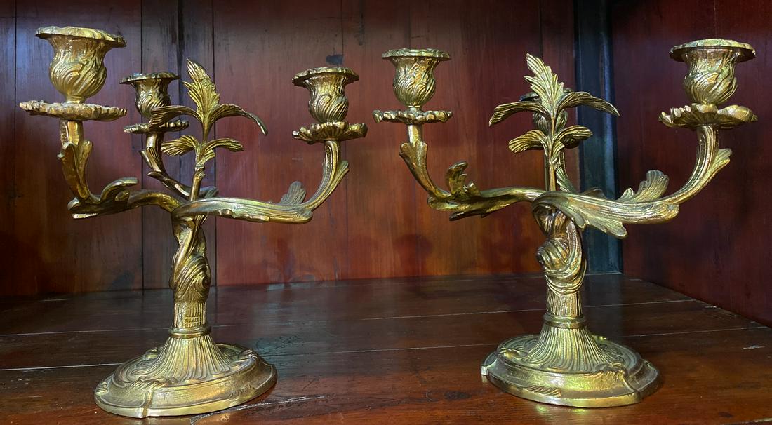 Pair Of Bronze 3-arm Candelabra (1 of 1)