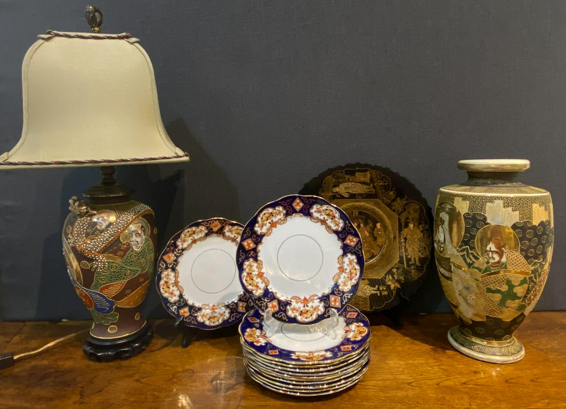 English Plates With Satsuma Style Vases (1 of 4)