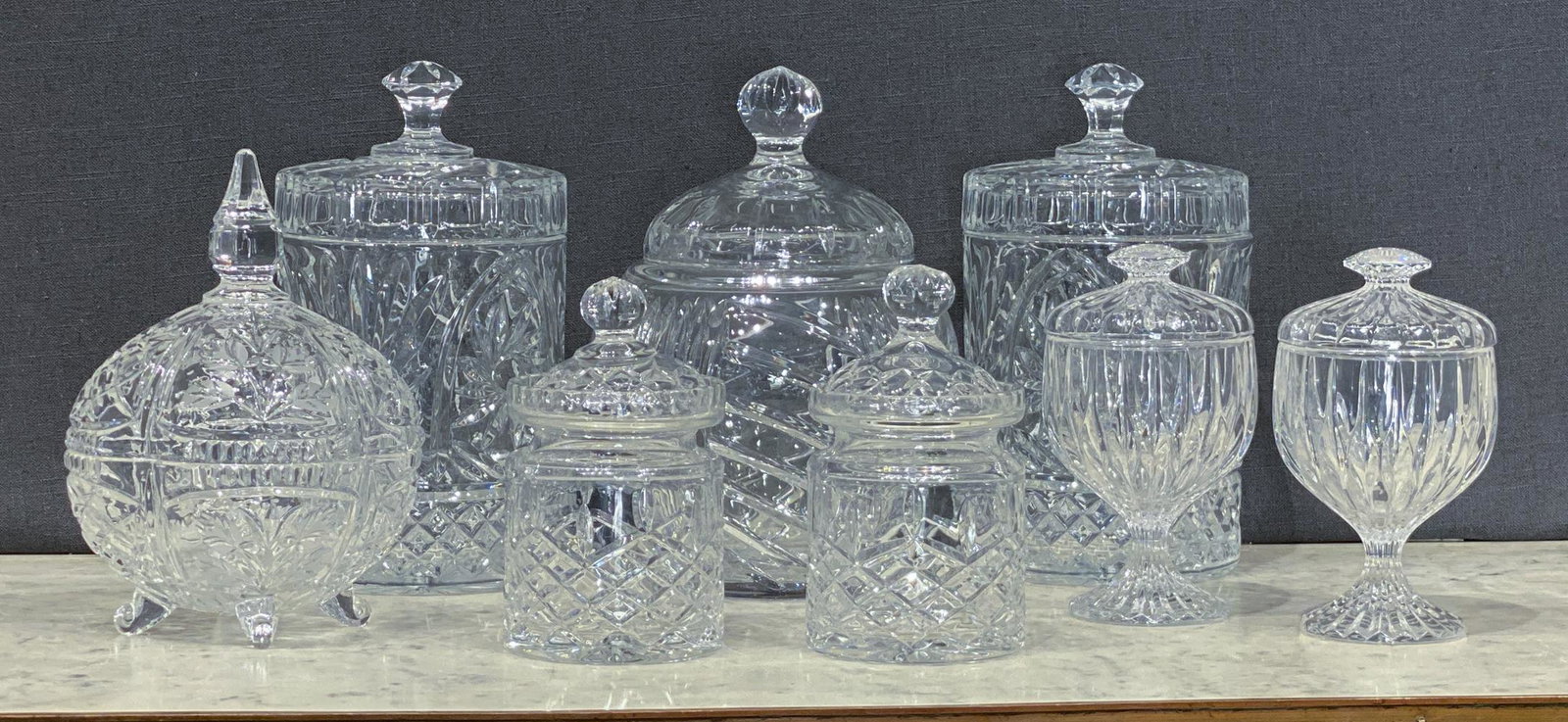 Lot Of Eight Cut Glass Covered Jars (1 of 3)