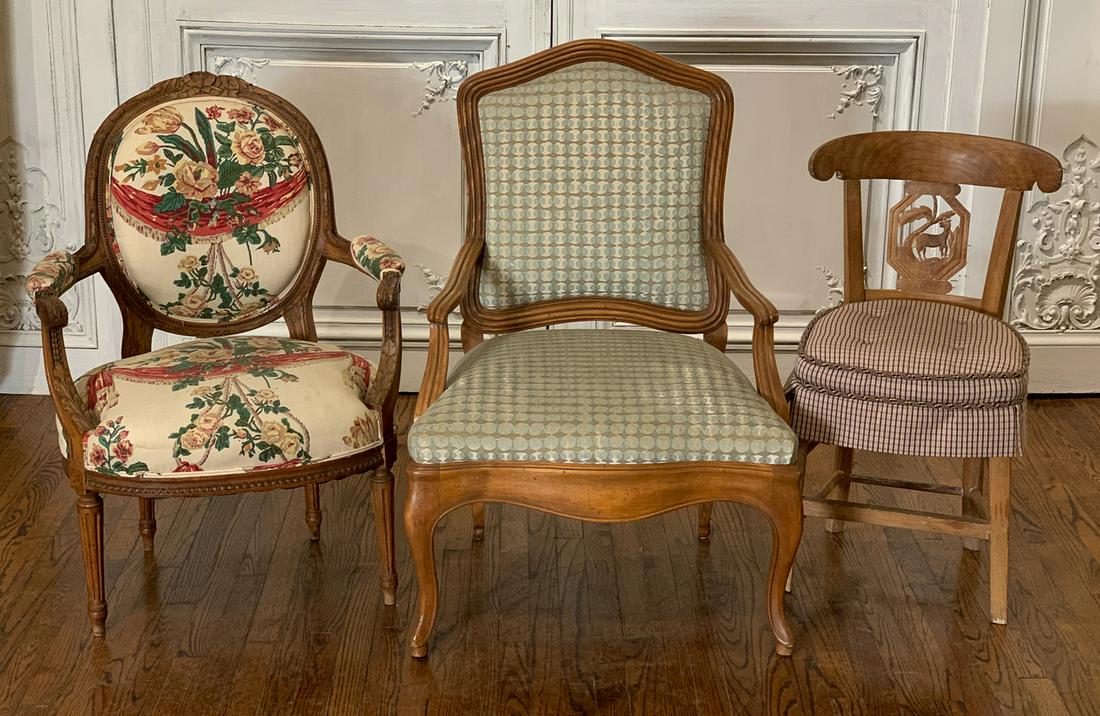 Group Of 3 Wood Chairs With Custom Upholstery (1 of 13)