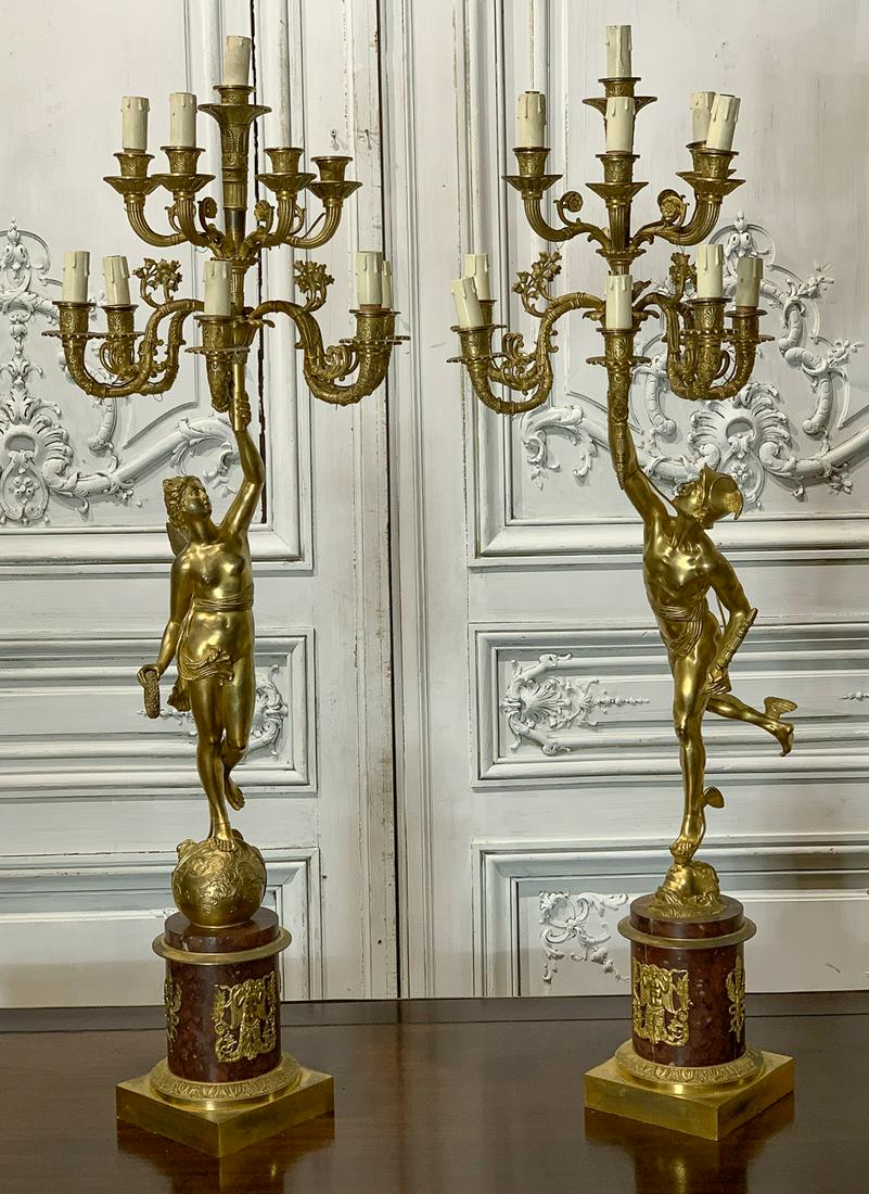 Pair 19th Century Bronze Candelabra As Lamps (1 of 19)
