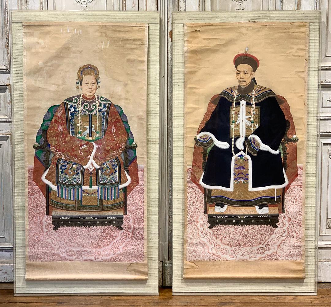 Pair Of Large Chinese Ancestor Portraits (1 of 10)