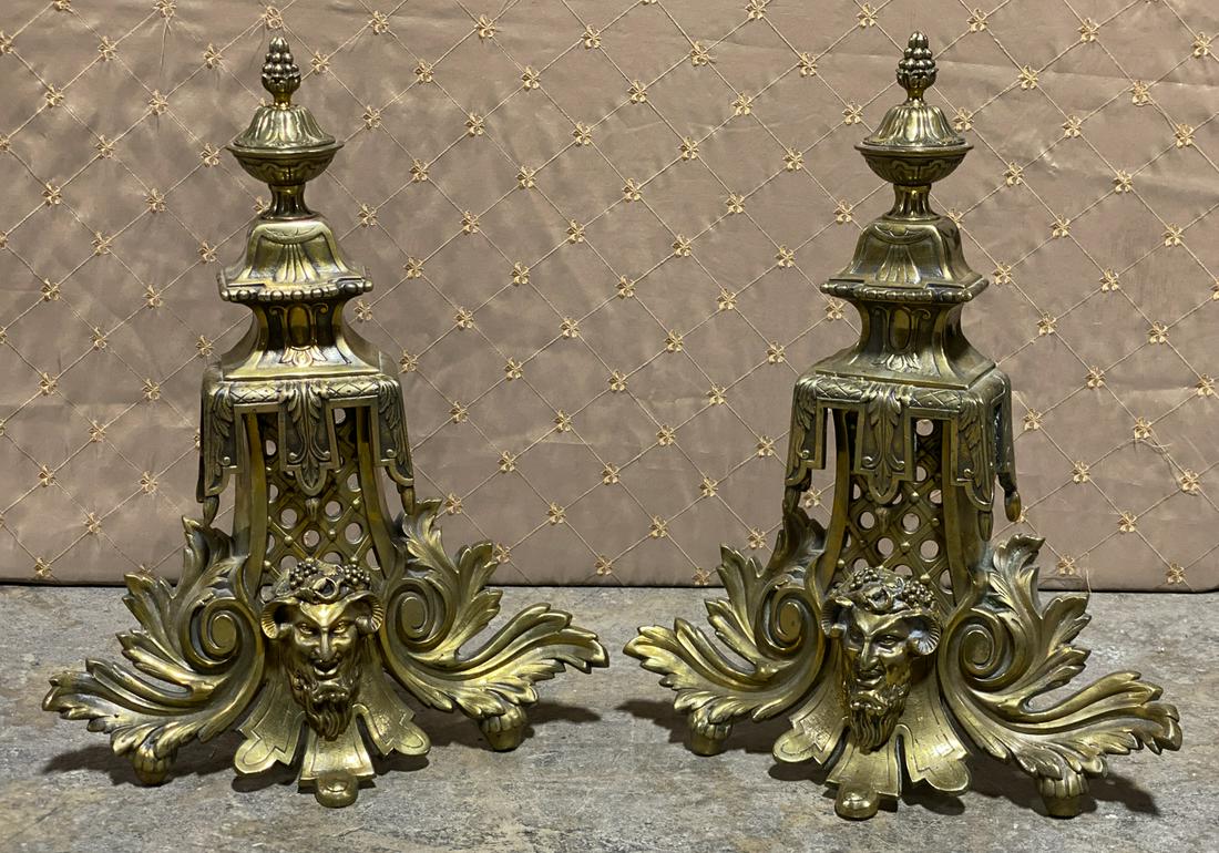 Pair Of Brass Andirons: 20 1/2 High By 16 1/2 Wide By 8 1/4 Deep. 20c.