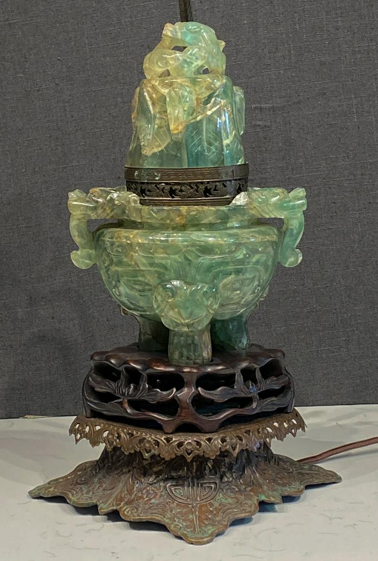 Chinese Carved Fluorite Vase As Lamp (1 of 6)